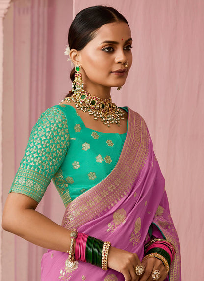 Purple Viscose Silk Embroidery Work Occasional Wear Saree SW835404