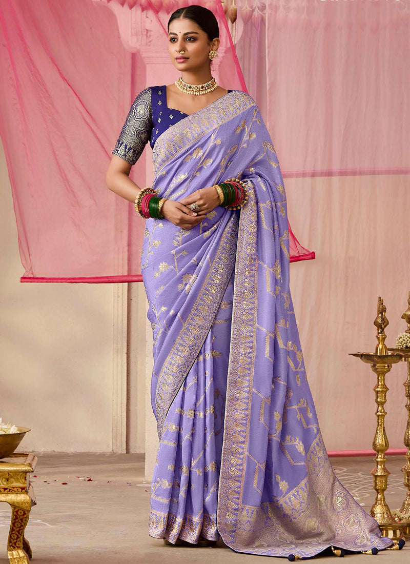 Purple Viscose Silk Embroidery Work Occasional Wear Saree SW388278