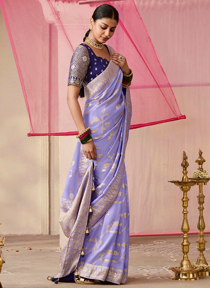 Purple Viscose Silk Embroidery Work Occasional Wear Saree SW388278