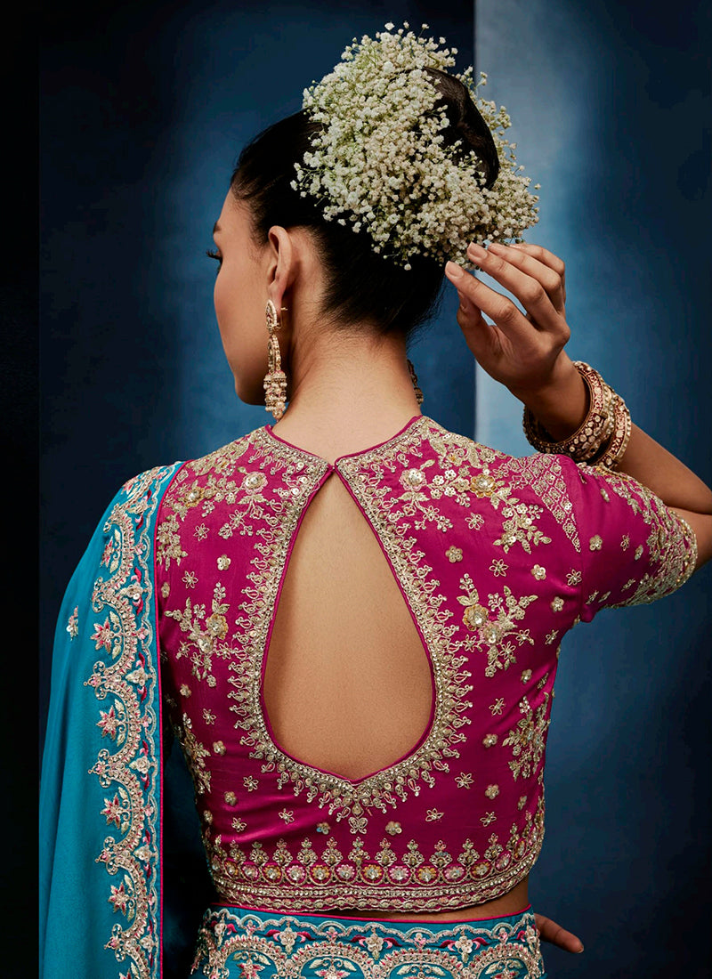Rama Fancy Silk Embroidery Work Wedding Wear Saree SW501211