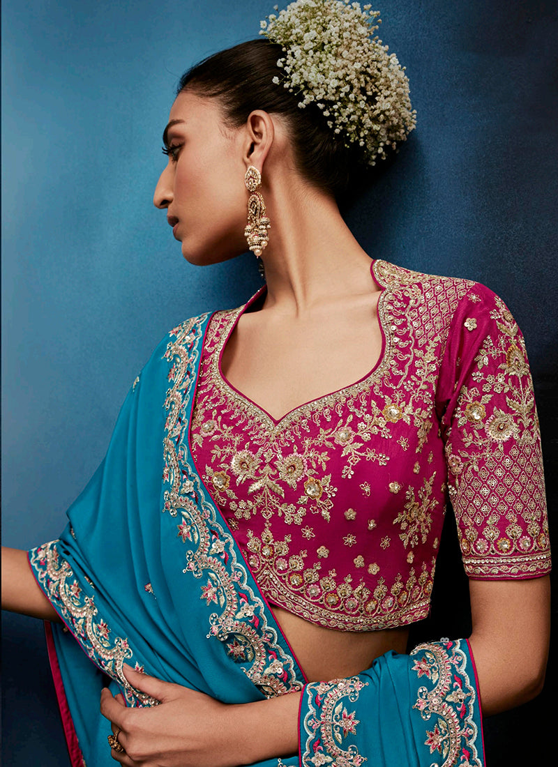 Rama Fancy Silk Embroidery Work Wedding Wear Saree SW501211