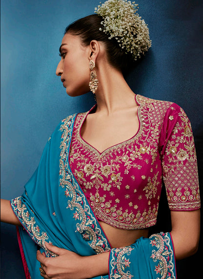 Rama Fancy Silk Embroidery Work Wedding Wear Saree SW501211