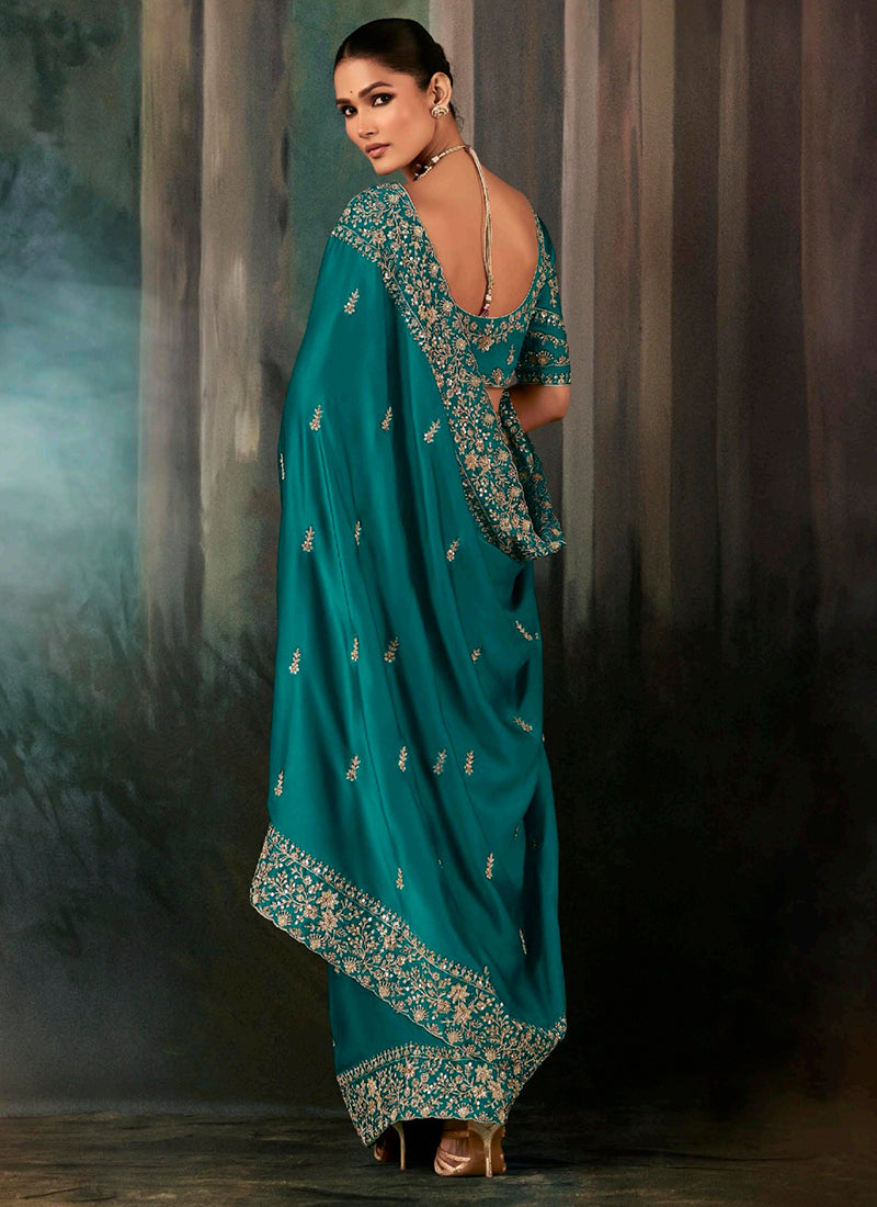 Pure Fancy Rama Bridal Wear Heavy Work Bridal Saree 387348