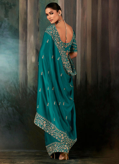 Pure Fancy Rama Bridal Wear Heavy Work Bridal Saree 387348