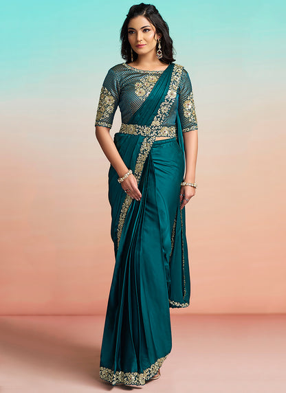Rama Satin Silk Embroidery Work Festival Wear Readymade Saree SW290735