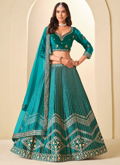 Velvet Rama Wedding Wear Sequins Work Lehenga Choli 388579