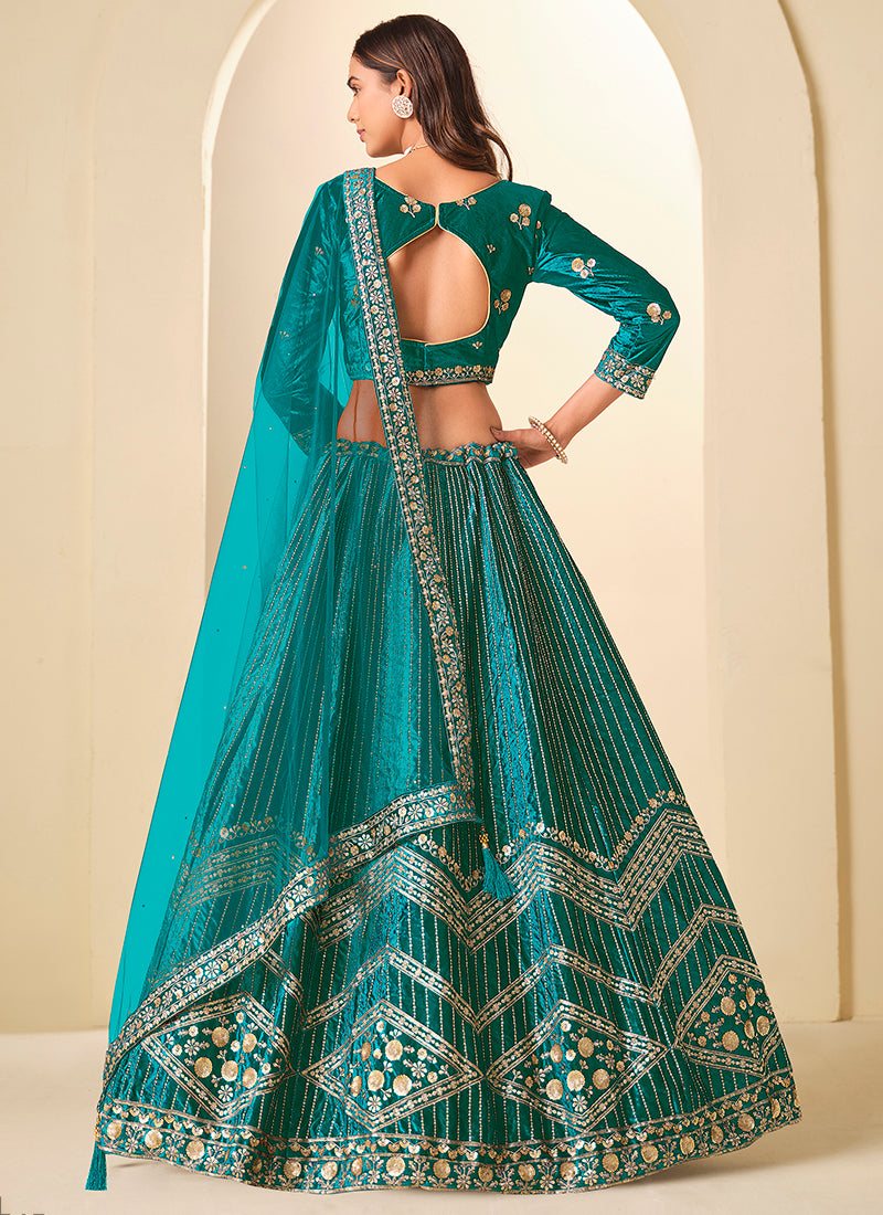 Velvet Rama Wedding Wear Sequins Work Lehenga Choli 388579