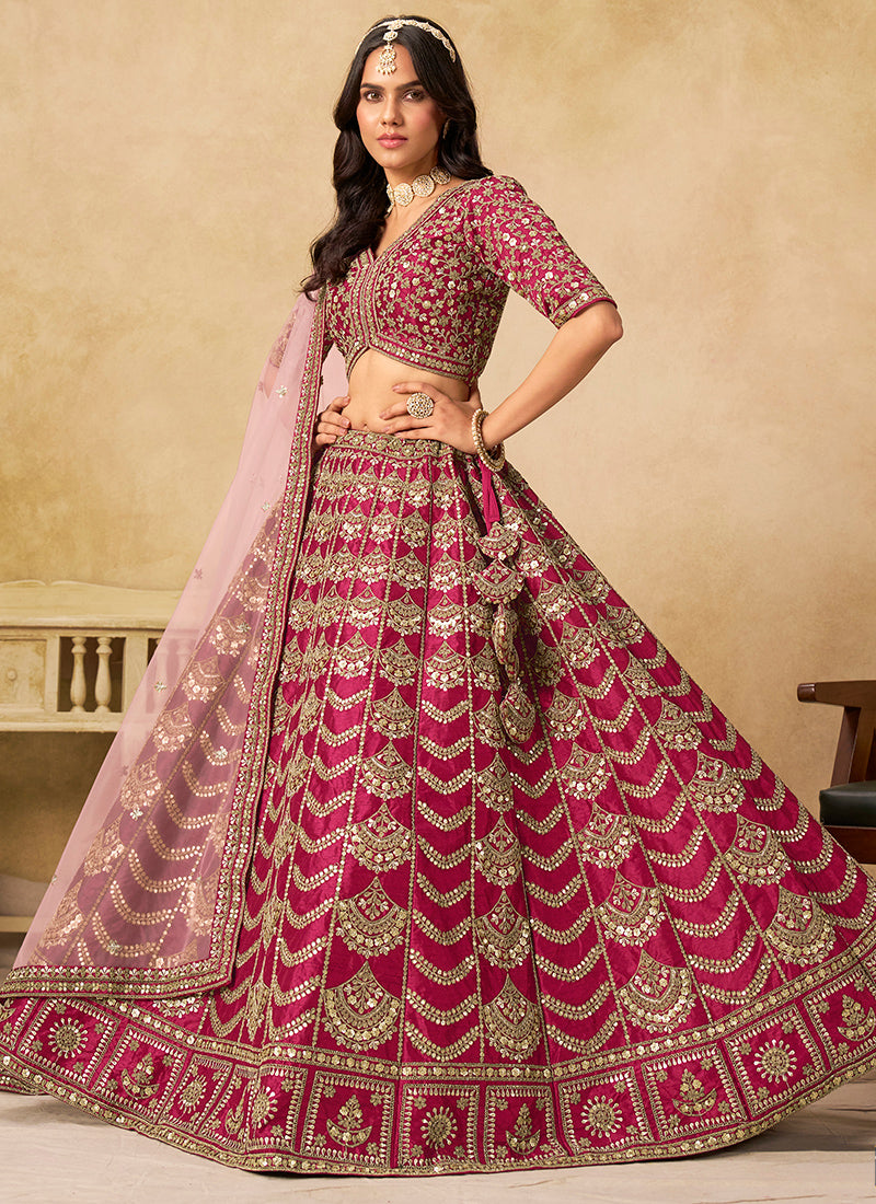 Art Silk Rani Pink Wedding Wear Sequin Work Lehenga Choli 386544