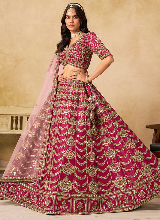 Art Silk Rani Pink Wedding Wear Sequin Work Lehenga Choli 386544