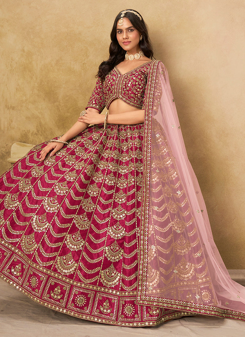Art Silk Rani Pink Wedding Wear Sequin Work Lehenga Choli 386544
