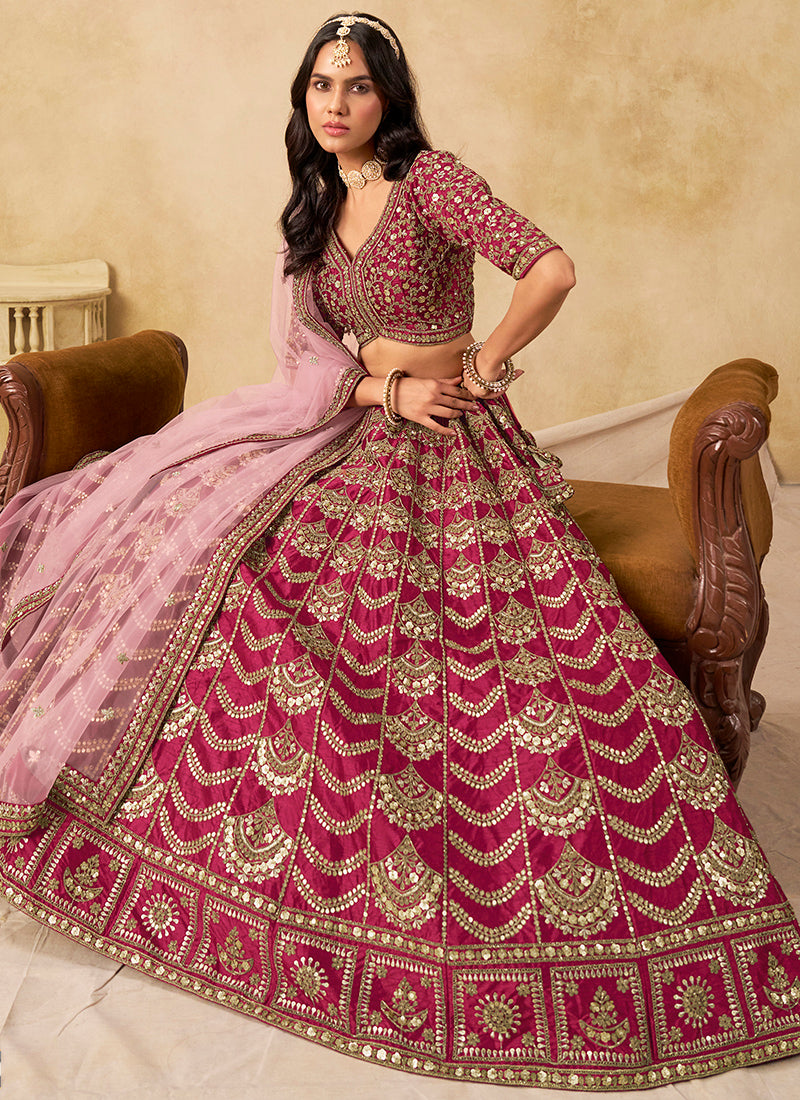 Art Silk Rani Pink Wedding Wear Sequin Work Lehenga Choli 386544
