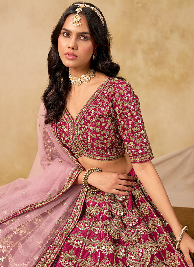 Art Silk Rani Pink Wedding Wear Sequin Work Lehenga Choli 386544