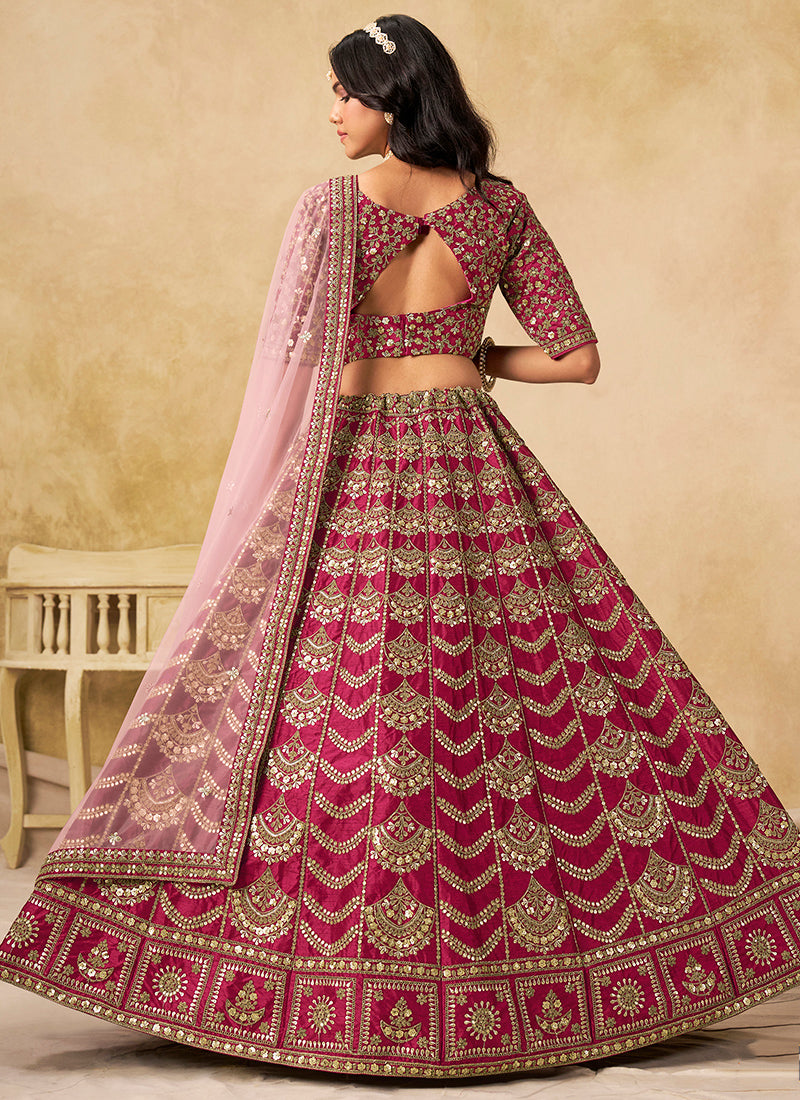 Art Silk Rani Pink Wedding Wear Sequin Work Lehenga Choli 386544