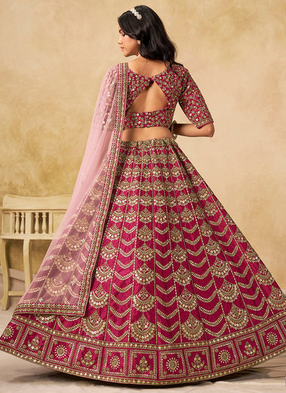 Art Silk Rani Pink Wedding Wear Sequin Work Lehenga Choli 386544