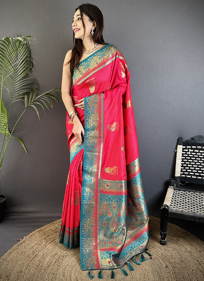 Banarasi Silk Rani Pink Festival Wear Weaving Work Saree 387974