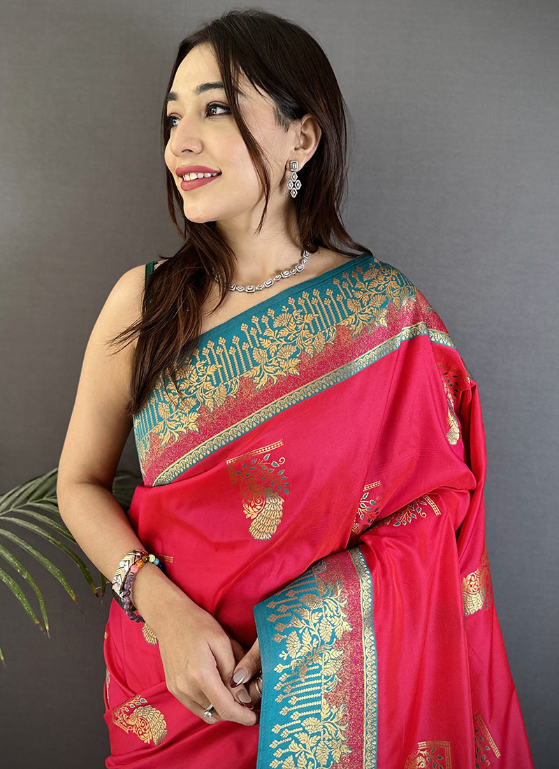 Banarasi Silk Rani Pink Festival Wear Weaving Work Saree 387974