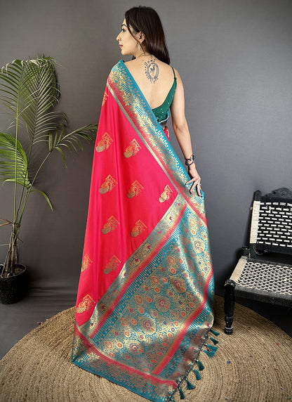 Banarasi Silk Rani Pink Festival Wear Weaving Work Saree 387974