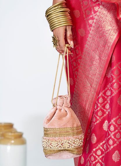 Banarasi Silk Rani Pink Party Wear Zari Weaving Work Saree 387501