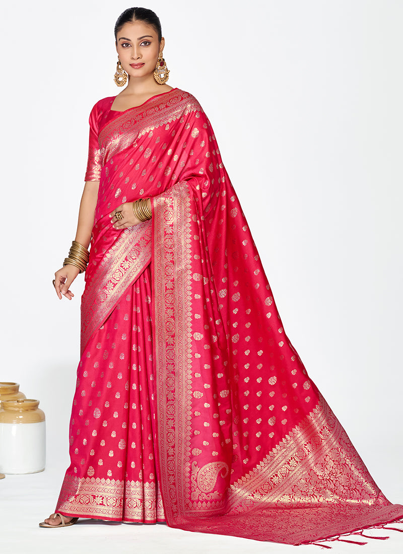 Banarasi Silk Rani Pink Party Wear Zari Work Saree 387496