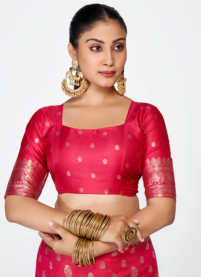Banarasi Silk Rani Pink Party Wear Zari Work Saree 387496