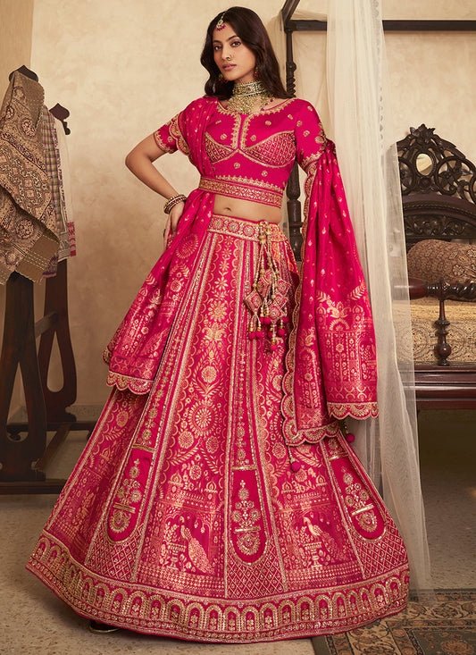 Rani Pink Banarasi Silk Weaving Work Wedding Wear Wedding Lehenga Choli SW709009