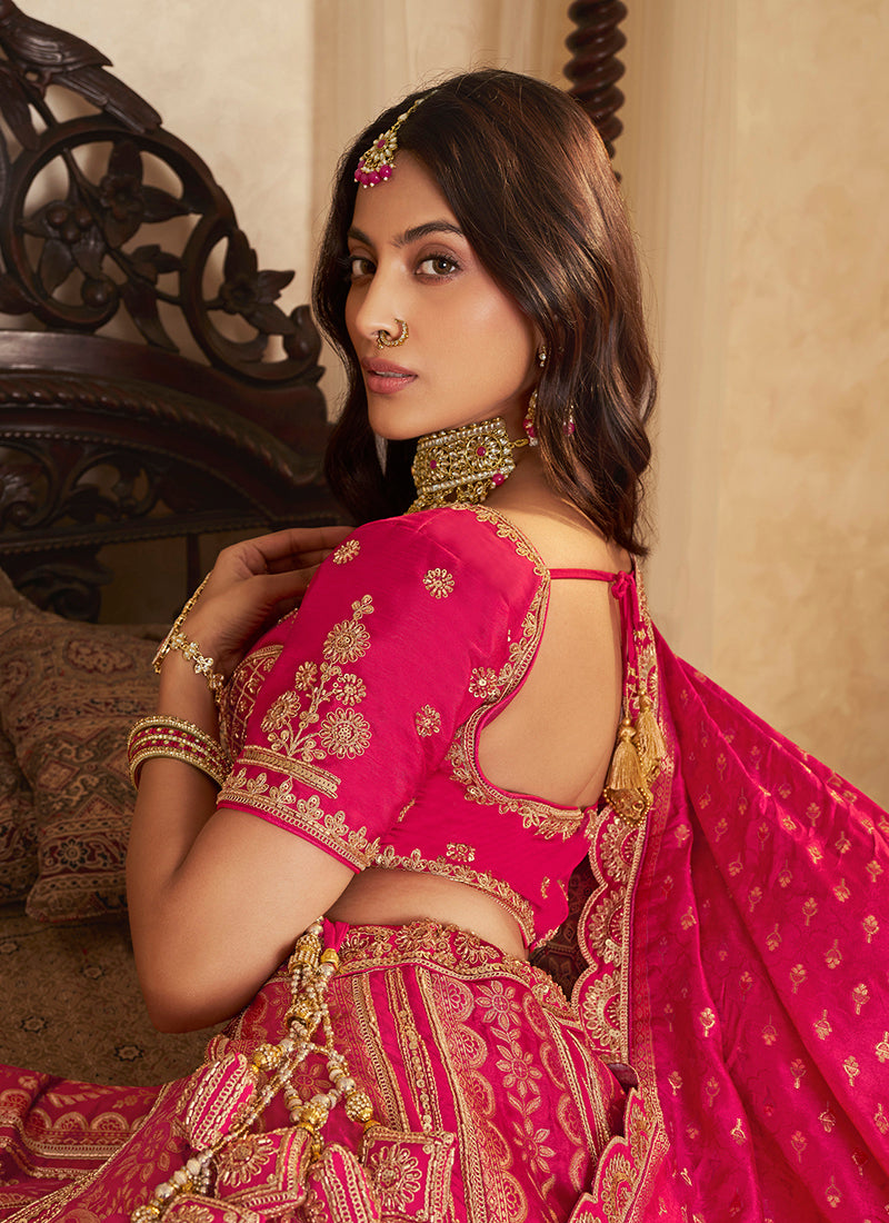 Rani Pink Banarasi Silk Weaving Work Wedding Wear Wedding Lehenga Choli SW709009