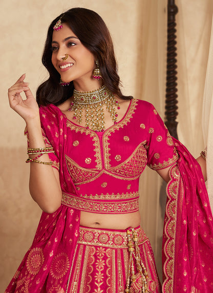 Rani Pink Banarasi Silk Weaving Work Wedding Wear Wedding Lehenga Choli SW709009