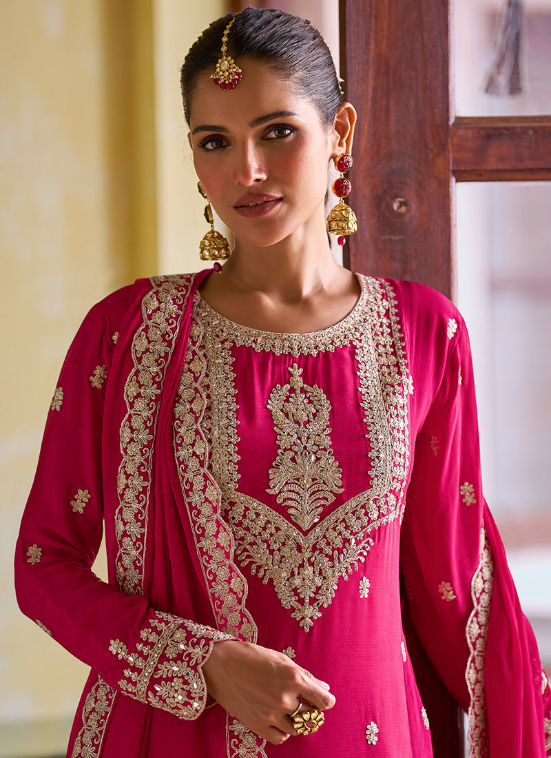Rani Pink Chinon Embroidery Work Festival Wear Readymade Salwar Suit SW156034