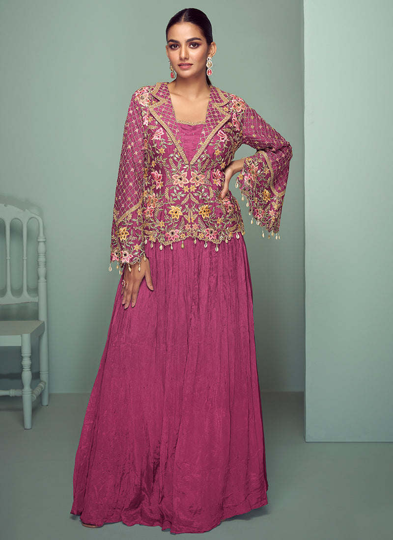 Rani Pink Chinon Embroidery Work Occasional Wear Readymade Designer Suit SW172722