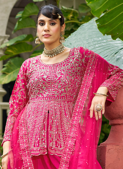 Rani Pink Chinon Mirror Work Party Wear Readymade Plazzo Suit SW124466