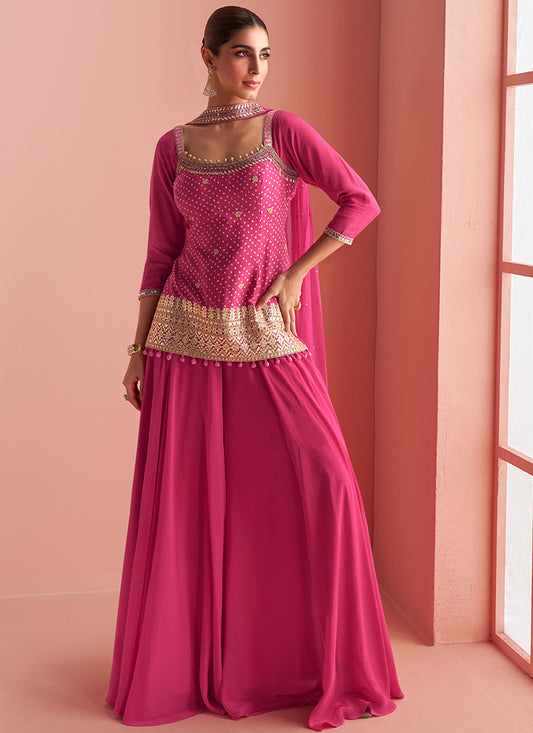Rani Pink Chinon Silk Embroidery Work Party Wear Readymade Plazzo Suit SW553988