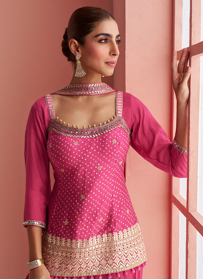 Rani Pink Chinon Silk Embroidery Work Party Wear Readymade Plazzo Suit SW553988