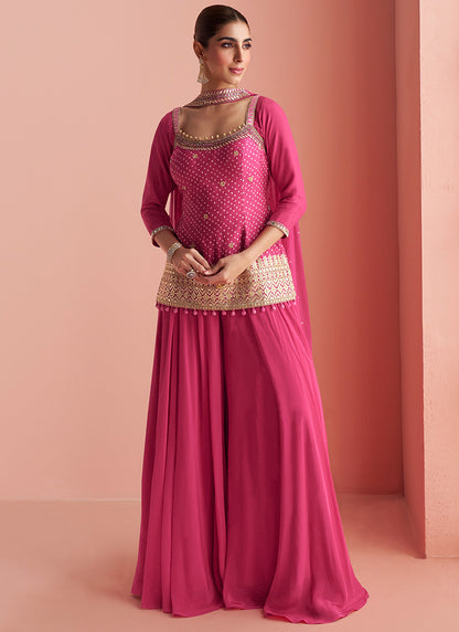 Rani Pink Chinon Silk Embroidery Work Party Wear Readymade Plazzo Suit SW553988