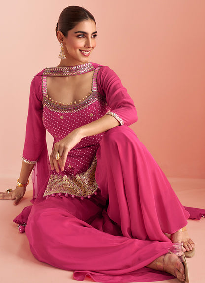 Rani Pink Chinon Silk Embroidery Work Party Wear Readymade Plazzo Suit SW553988