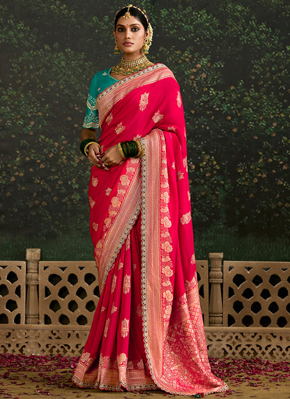 Rani Pink Dola Silk Embroidery Work Festival Wear Saree SW464670