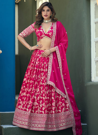 Dola Silk Jacquard Rani Pink Festival Wear Zari Work Lehenga Choli 388301