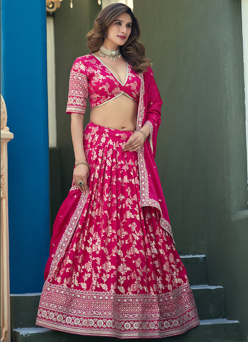 Dola Silk Jacquard Rani Pink Festival Wear Zari Work Lehenga Choli 388301