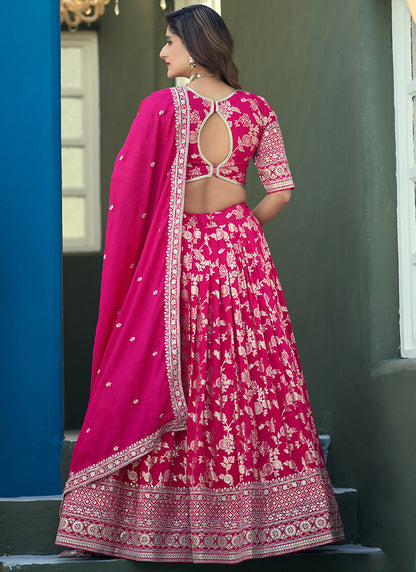 Dola Silk Jacquard Rani Pink Festival Wear Zari Work Lehenga Choli 388301