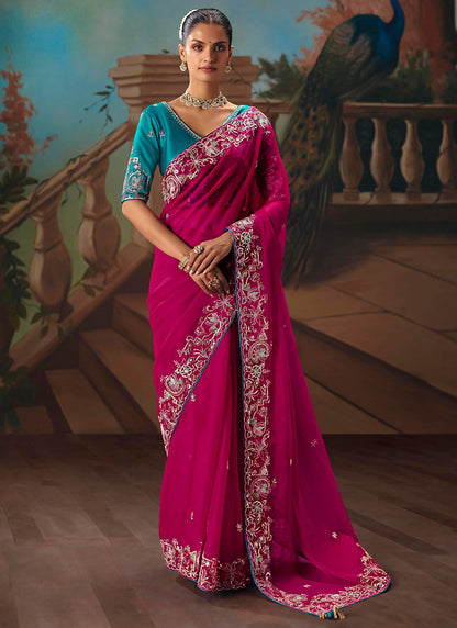 Rani Pink Fancy Sequins Work  Wedding Wear Saree SW973091