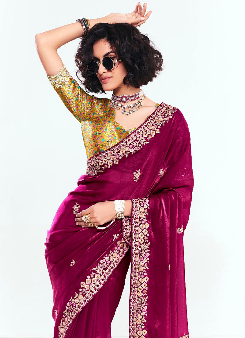 Rani Pink Fancy Silk Border Work Wedding Wear Wedding Saree SW284233