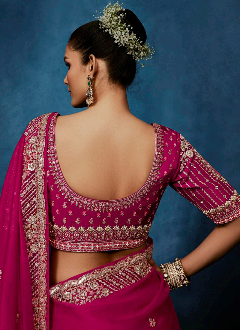 Rani Pink Fancy Silk Embroidery Work Wedding Wear Saree SW477623