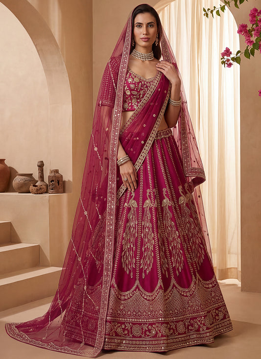 Rani Pink Gadhwal Premium Silk Embroidery Work Wedding Wear Lehenga Choli SW287526