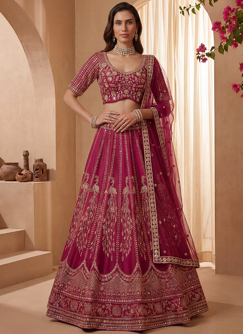 Rani Pink Gadhwal Premium Silk Embroidery Work Wedding Wear Lehenga Choli SW287526