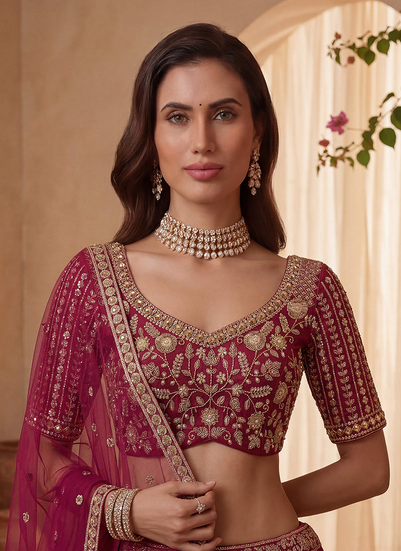 Rani Pink Gadhwal Premium Silk Embroidery Work Wedding Wear Lehenga Choli SW287526