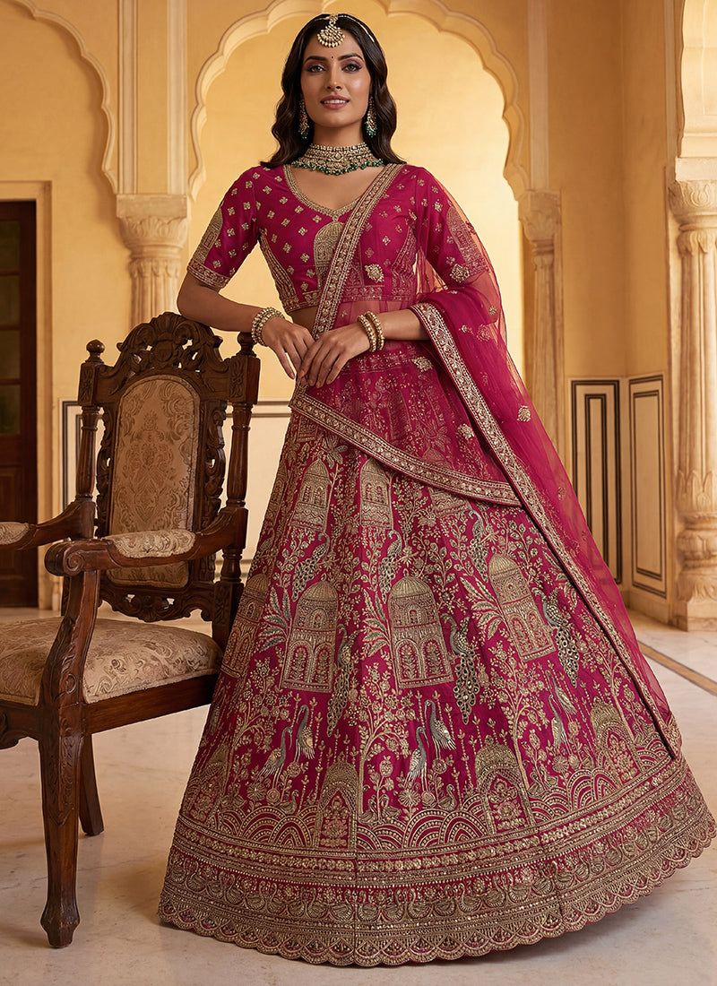 Rani Pink Gadhwal Silk Embroidery Work Wedding Wear Lehenga Choli SW350271