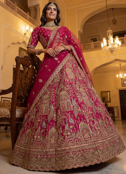 Rani Pink Gadhwal Silk Embroidery Work Wedding Wear Lehenga Choli SW350271