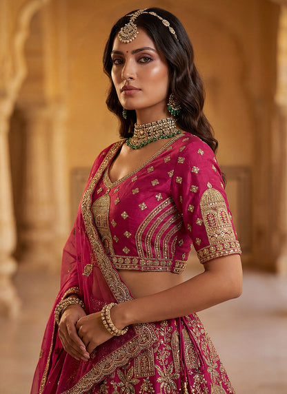 Rani Pink Gadhwal Silk Embroidery Work Wedding Wear Lehenga Choli SW350271