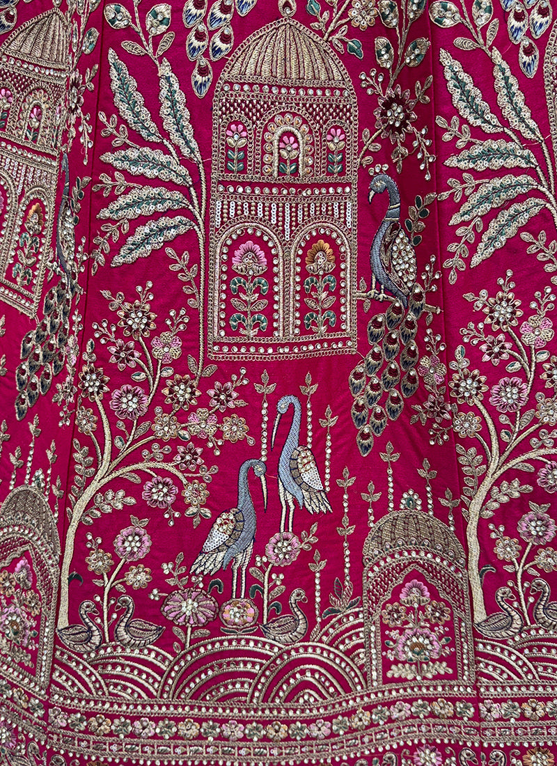 Rani Pink Gadhwal Silk Embroidery Work Wedding Wear Lehenga Choli SW350271