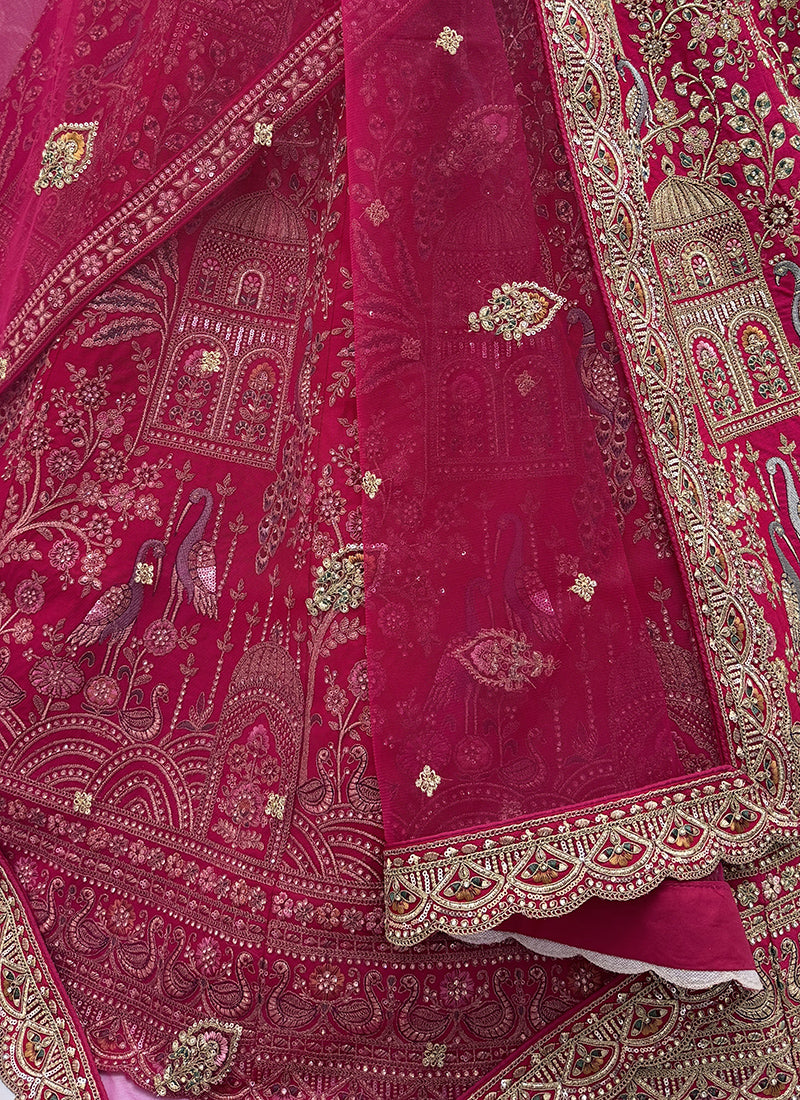 Rani Pink Gadhwal Silk Embroidery Work Wedding Wear Lehenga Choli SW350271