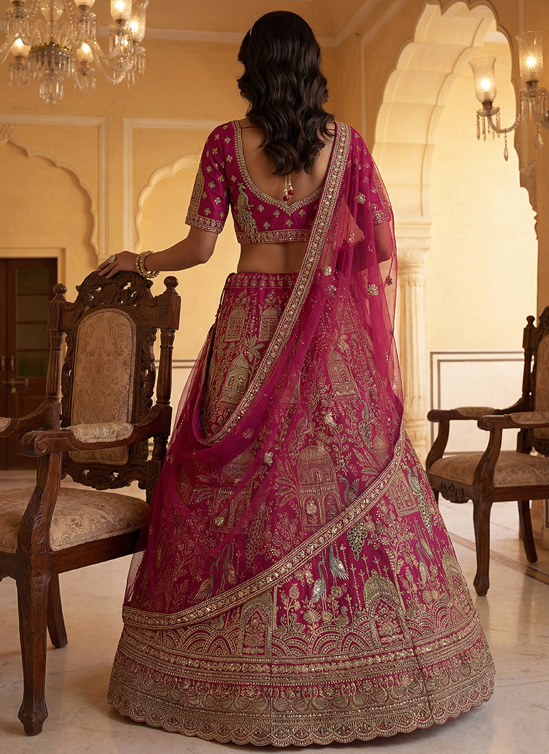 Rani Pink Gadhwal Silk Embroidery Work Wedding Wear Lehenga Choli SW350271